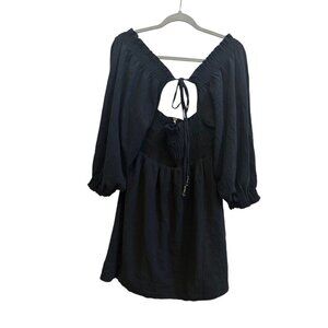 Free People Smocked Mini Dress This Is Everything Black Boho Sz‎ Medium NEW